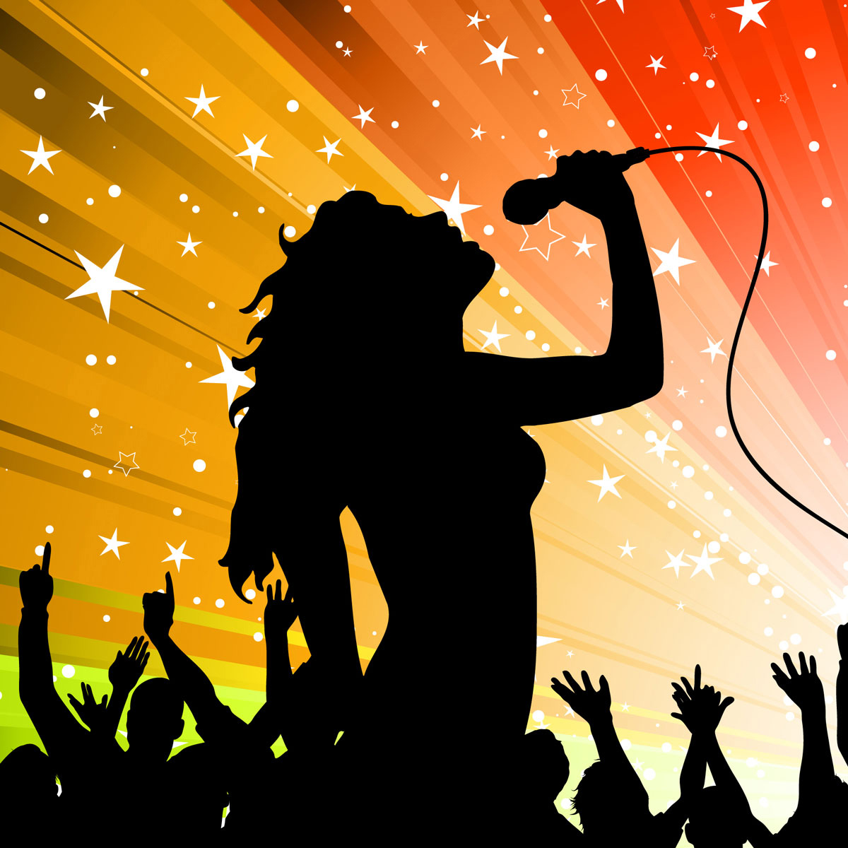 Sing Like a Star Performance: Lead Vocalist Silhouette Capturing the Energy of a Live Audience